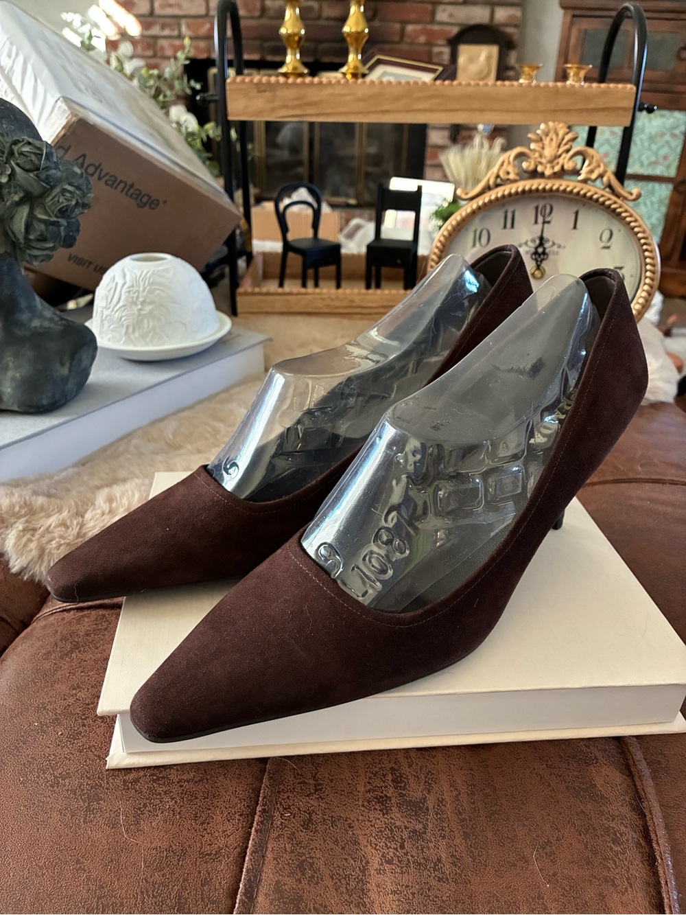Prada Dark Brown Suede Pointed Toe Pumps